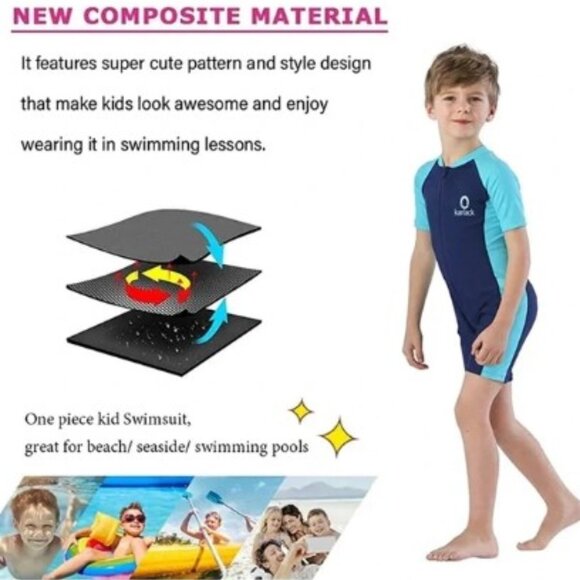 SUN PROTECTION BOY'S RASHGUARD ONE PIECE SWIMSUIT WATER SPORT - Picture 3 of 13